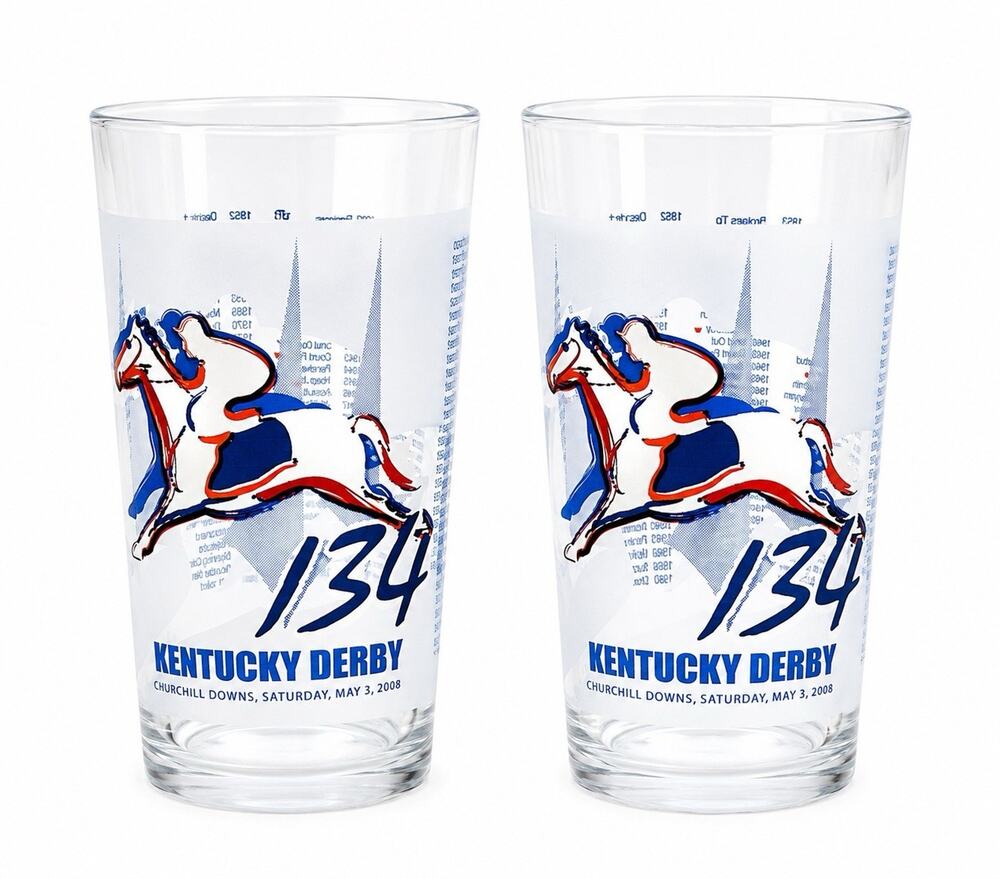 Set of 2 2008 Kentucky Derby 134 Official Churchill Downs Highball Glasses